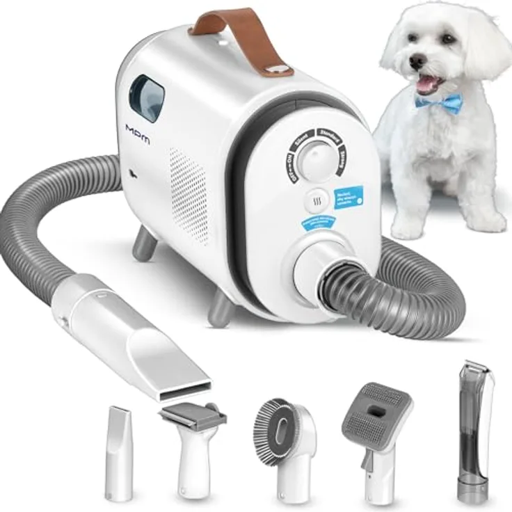 MPM MOD-1000, Hunde- und Katzenpflegeset 6in1 mit Staubsauger, Trimmer, Bürste und Vakuumsystem, weiß