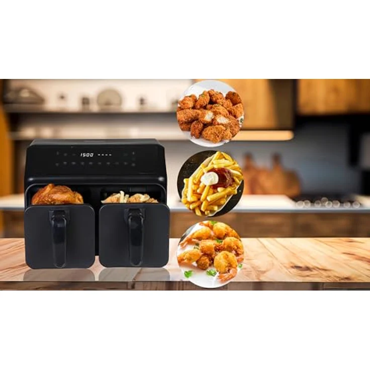 Michelino Heißluft Fritteuse 9 Liter I 4,5 L + 4,5 L I Doppel Heißluftfritteuse I doppelter Airfryer I Air Fryer I Touchscreen I Doppelkammer – Bild 2