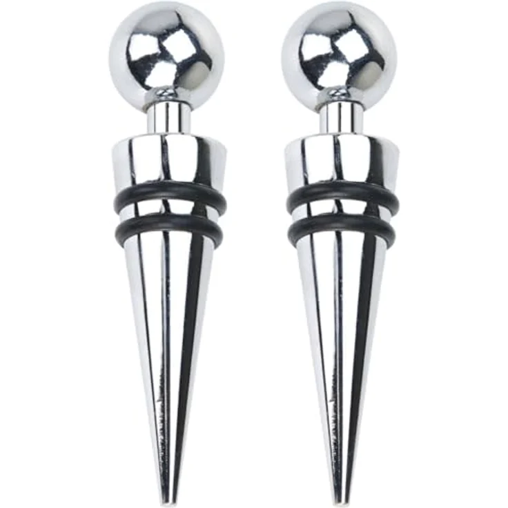 Excellent Houseware Flaschenverschluss Mehrweg-Weinkorken, praktisches 2er-Set aus verchromtem Stahl, silbernes Design – Bild 2