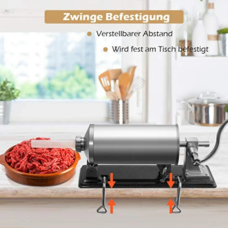 KOMFOTTEU Wurstfüllaufsatz Wurstfüllmaschine, Wurstspritze 4,8 L, rostfrei, mit Halterung und 4 Füllrohren – Bild 4