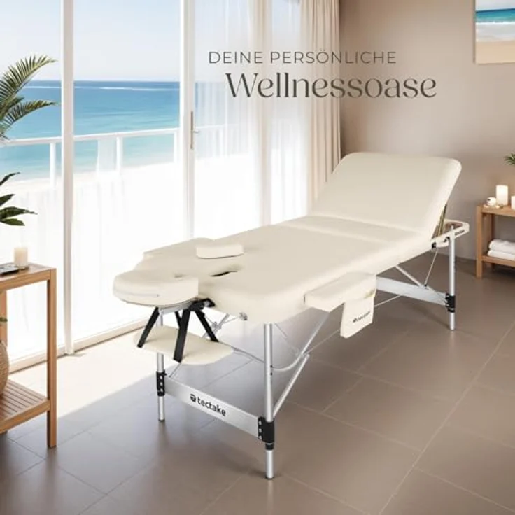 tectake Massageliege Ko Tao, klappbar, 3-Zonen, Beige, Metall, höhenverstellbar, 108x90x212 cm – Bild 9