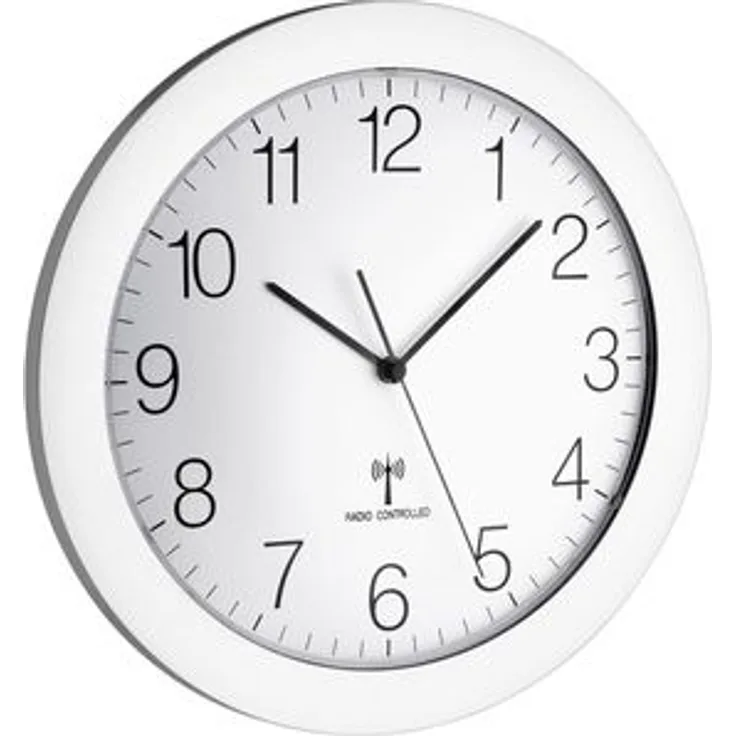 TFA Wanduhr 60.3512.02 Funkuhr, Ø 30 cm, lautlos, silber