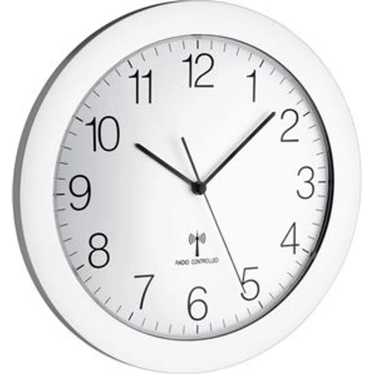TFA Wanduhr 60.3512.02 Funkuhr, Ø 30 cm, lautlos, silber