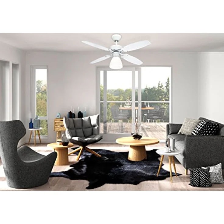 Westinghouse Lighting Capitol, Deckenventilator, Einzelleuchte mit Opalmilchglas, metall, 42 W, Ausführung in Weiß mit Wendeflügeln in Weiß|Buche, 105 x 105 x 44 cm – Bild 6