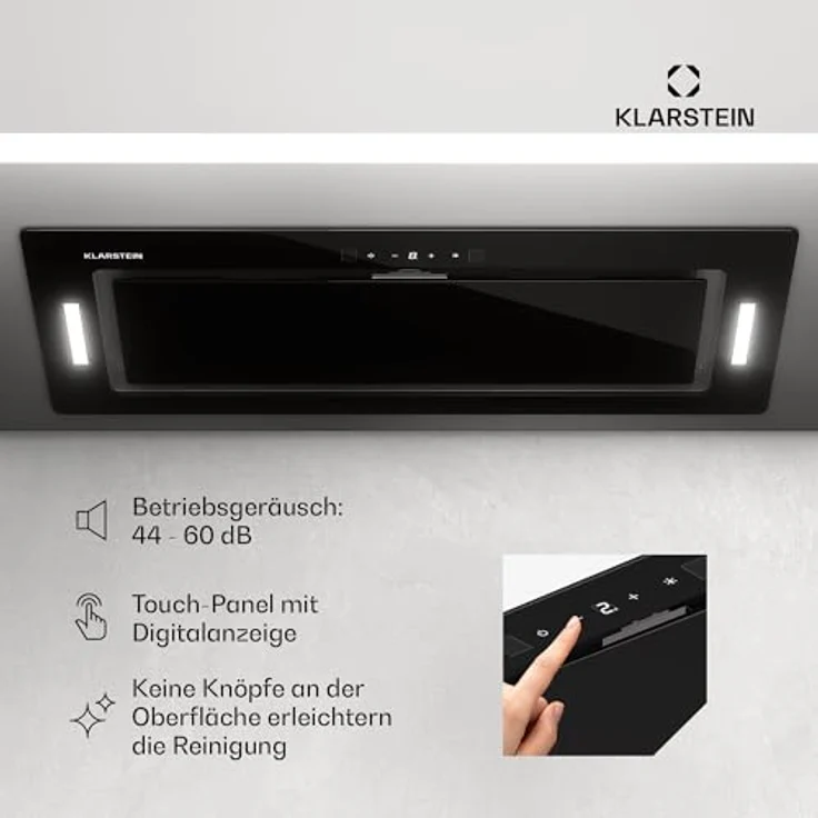 Klarstein Dunstabzugshaube 72cm, Abluft/Umluft-Dunstabzugshaube, LED-Beleuchtung & Touch-Bedienfeld, Leise Abzugshaube mit 466 m³/h Luftstrom, Effizienter Edelstahl-Dunstabzug – Bild 5