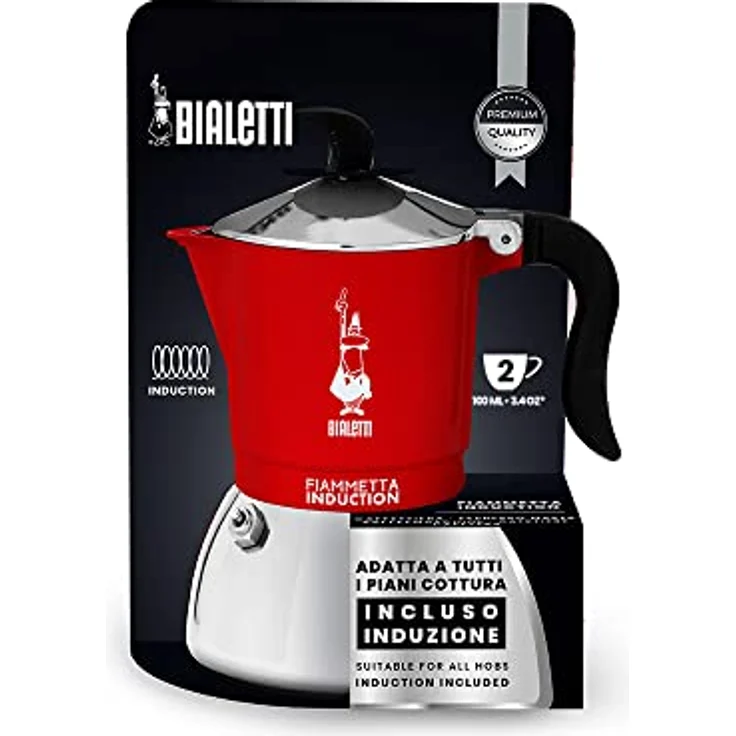 Bialetti Fiammetta Ind. 2cups Red, Espressokocher aus Edelstahl und Aluminium für Induktionsherde, Rot, 0,1 Liter – Bild 4