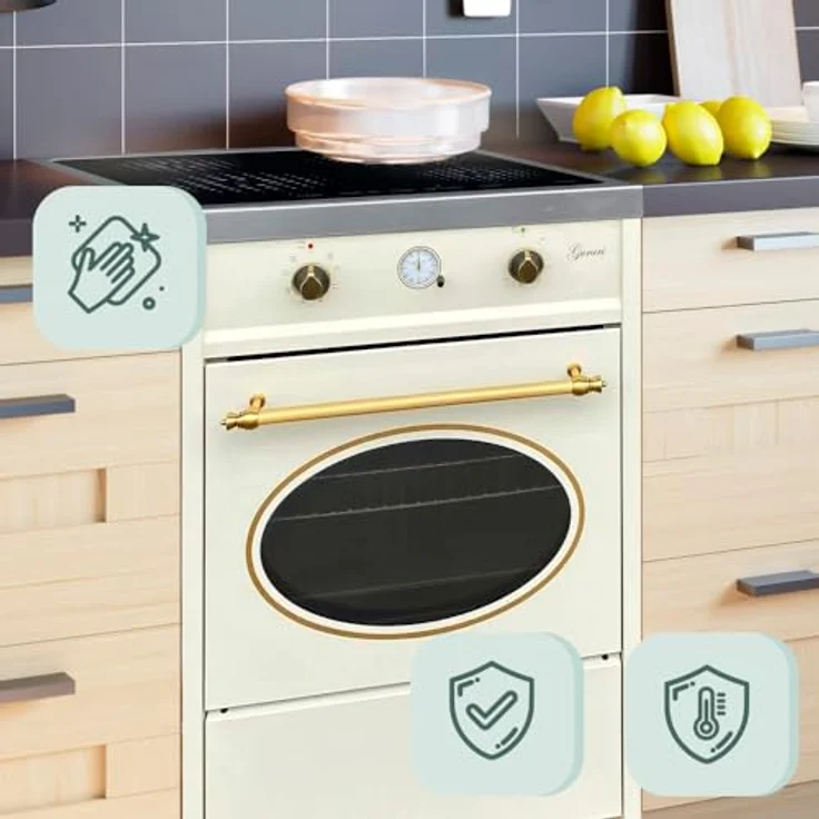 Gurari Induktionsherd mit Backofen 60 cm GCH E 612 Cr r + Grillplatte aus Gusseisen | Standherd Induktionskochfeld 4 Kochzonen | Heißluft | Grill | Creme – Bild 4
