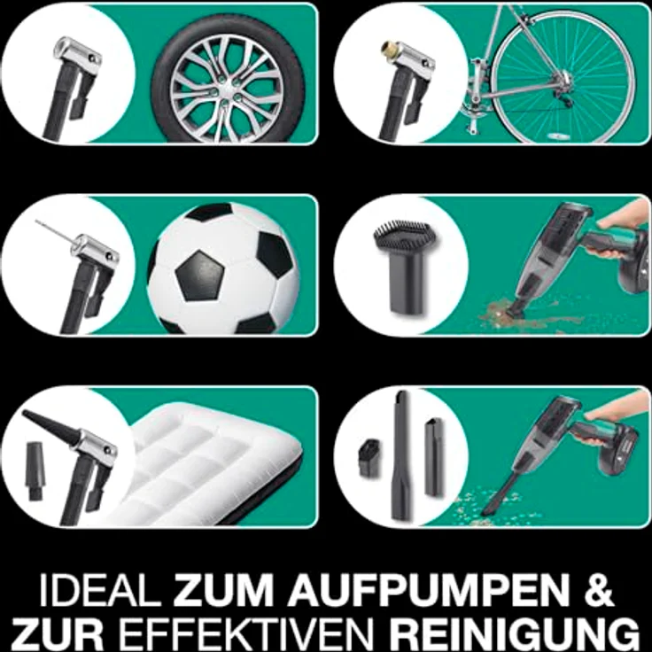 EASYmaxx Akku-Handstaubsauger & Luftkompressor, 11,1V schwarz/grün, mit LED-Display und 5 Pump-Programmen – Bild 3