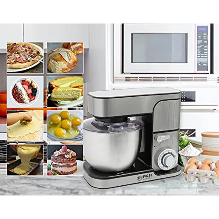 TZS First Austria Profi Küchenmaschine 1300 W, 5 L Behälter, 6 Geschwindigkeiten, Knetmaschine, Küchenmaschine mit Knetfunktion, Standmixer, Edelstahl – Bild 5