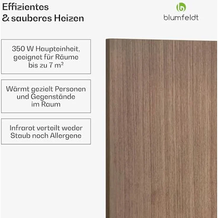 blumfeldt Infrarot Wandheizung 350W, IP44, WLAN- & App-Steuerung, Thermostat, Überhitzungsschutz, Holz Design für Bad & Wohnzimmer – Bild 3