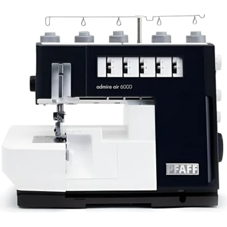 PFAFF admire air 6000, Overlock-Nähmaschine mit Electronic-One-Touch-Lufteinfädelung, 23 Stichen und großzügigem Nähbereich
