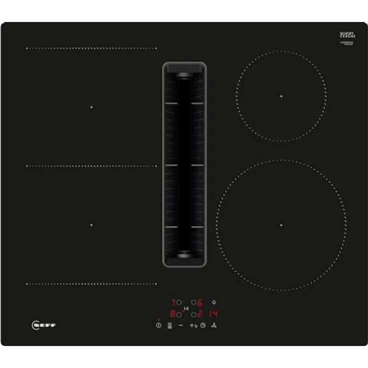 Neff V56NBS1L0 Induktionskochfeld mit integriertem Kochfeldabzug N50, Flexibles Glaskeramik-Kochfeld mit Dunstabzug, 60 cm breit, EfficientDriveMotor, Powerstufe, Schwarz
