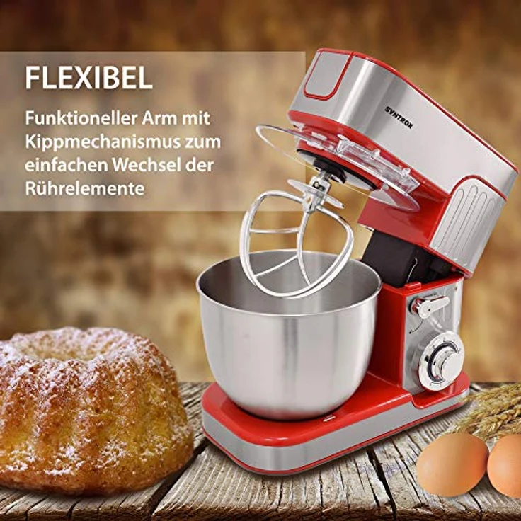 Syntrox Küchenmaschine de Luxe 5,5 L, Knetmaschine mit Fleischwolf, rot – Bild 3