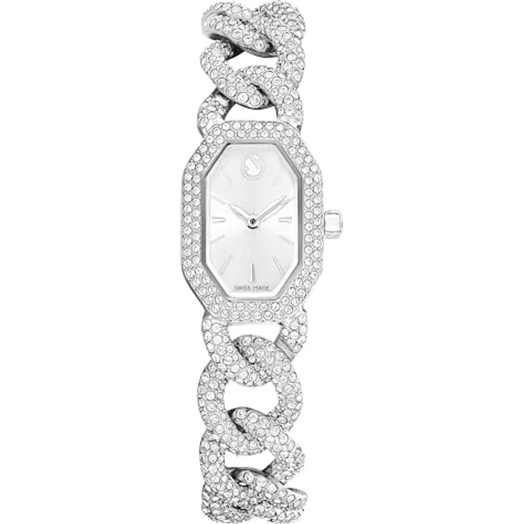 Swarovski Dextera Chain Watch, Silberfarben, mit 623 Kristallen, Swiss Made, wasserdicht bis 30 Meter