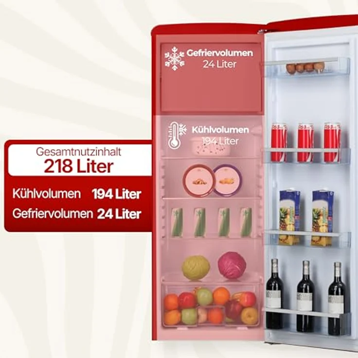 Amica KSR 364 150 R Retro-Kühlschrank, freistehend, rot, Energieklasse E – Bild 5