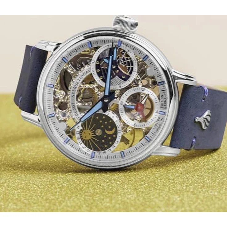 Poljot International Mechanische Uhr 9931.2940771, Herrenuhr Handaufzug, limitiert, Graublau/Türkis, mit Tag-Nacht-Anzeige und Saphirglas – Bild 4