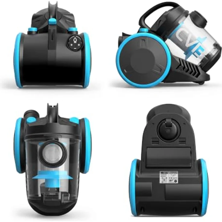 TurboTronic Zyklon-Staubsauger TT-CV13, beutellos, 700 W, 18 kPa Saugkraft, 2,5 l Staubbehälter, HEPA-Filter, 16 m Aktionsradius, Schwarz/Blau – Bild 9