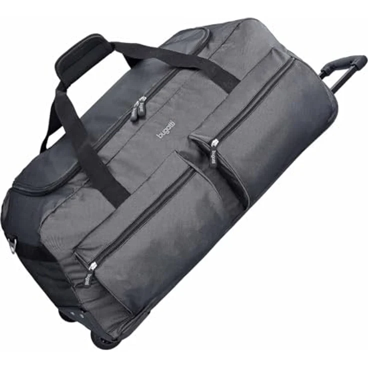 Bugatti Lima 2-Rollen Trolley-Reisetasche, sehr leicht, 70 cm, Grau, 68 l mit seitlichen Taschen und abnehmbarem Umhängeriemen – Bild 2