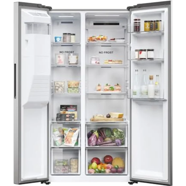 Haier HSR5918DIMP Side-by-Side-Kühlschrank, freistehend, edelstahl, NoFrost, Energieklasse D – Bild 4