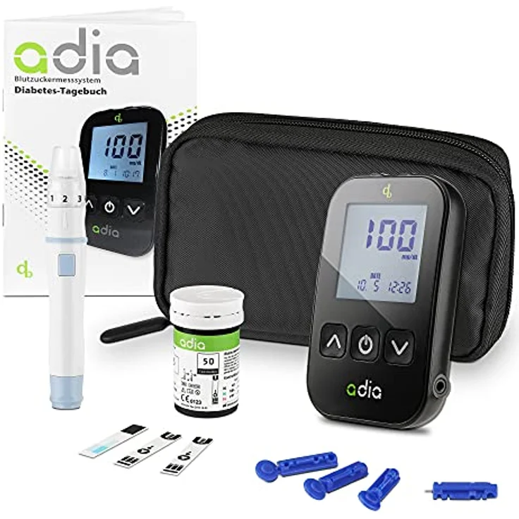 adia Blutzuckermessgerät (mg/dl) + 110 Blutzuckerteststreifen + 110 Universal-Lanzetten, Stechhilfe: Maxi-Sparset zur Blutzucker-Selbstkontrolle bei Diabetes – Bild 3