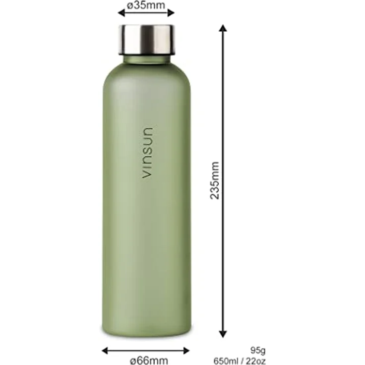 VINSUN Trinkflasche 650ml grün - wiederverwendbar, Kohlensäure geeignet, BPA frei, Tritan - nachhaltige Getränke Flasche für Sport, Outdoor, Schule, Uni, Fahrrad, Büro, Gym – Bild 3