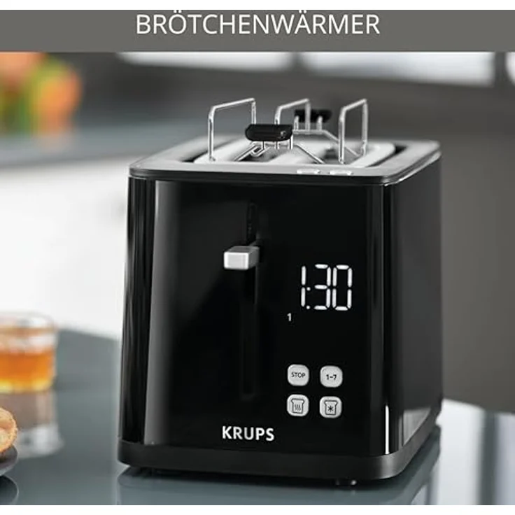 Krups Toaster KH6418, Digitaldisplay, 7 Bräunungsstufen, 2 kurze Schlitze, 800 W, schwarz – Bild 6