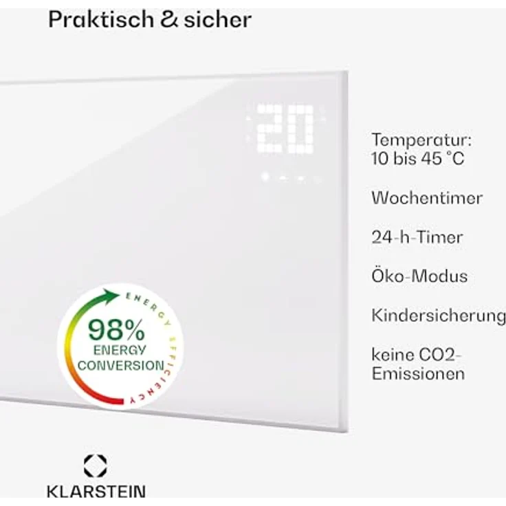 Klarstein Infrarotheizung mit Thermostat, 600W Elektroheizung, Smart Home zur Wandmontage, IR mit App-Steuerung & Erkennung Offener Fenster, Effizienter Feuchtraum Heizkörper – Bild 4