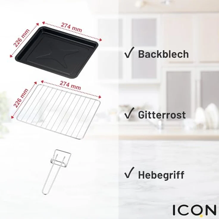 ICQN Kompakter Minibackofen 15 Liter, 1200W, 60 min-Timer, 3 Kochfuntionen, 90°-230°C, Anthrazit – Bild 5
