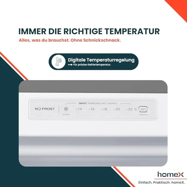 homeX FSN1611E-S Gefrierschrank No Frost, 161L Nutzinhalt, 4-Sterne Gefrierleistung, Super-Frost-Funktion, silber – Bild 7