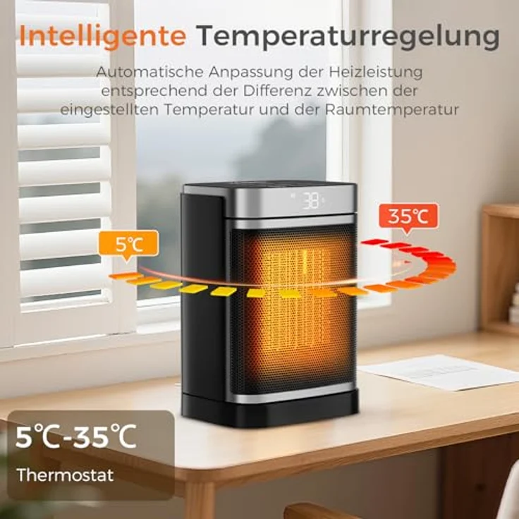 YASHE Heizlüfter 1500W, Energiesparende elektrische Heizung mit Fernbedienung, Thermostat, 70° Oszillation, 24-Std-Timer und Kindersicherung – Bild 3