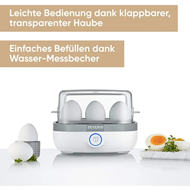 Severin EK 3164 Eierkocher, 420W,  für 6 Eier, Deckel transparent, Kunststoff, weiß, grau – Bild 2