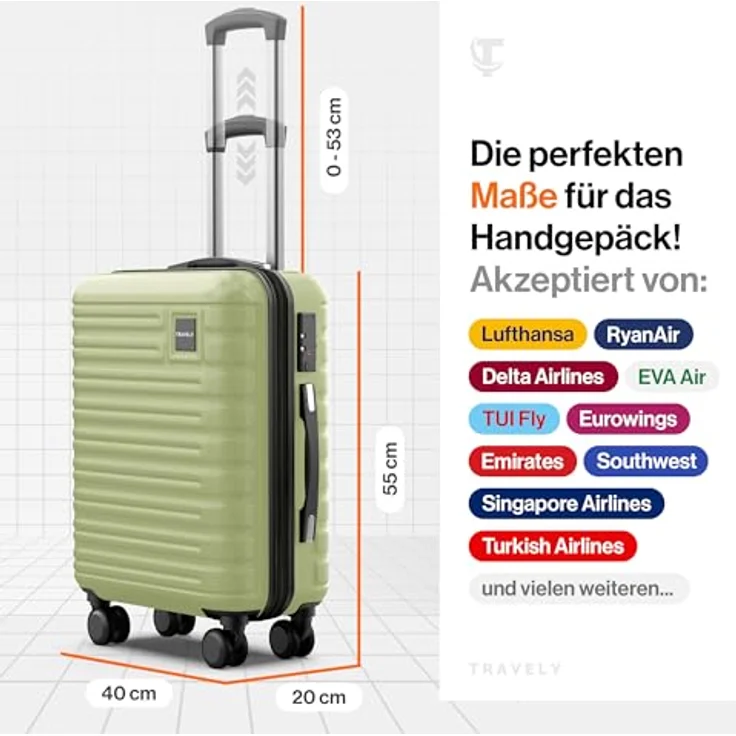 Travely Premium Handgepäck Koffer 55x40x20cm - 36L Trolley Handgepäck mit sanften Rollen und TSA Schloss, blau – Bild 3