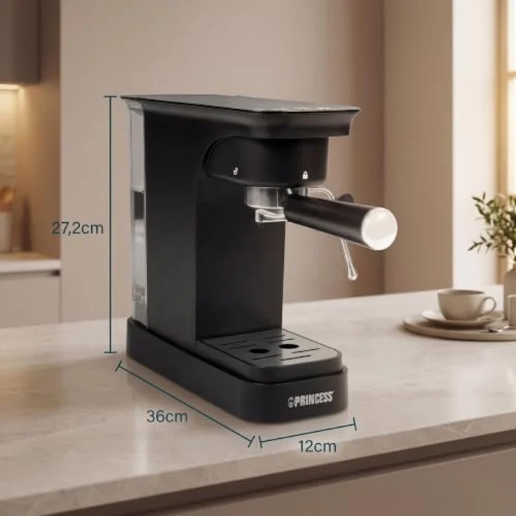 Princess 249421, Espressomaschine mit 20-Bar-Pumpe, 0,8 l Wassertank, schwarz – Bild 2