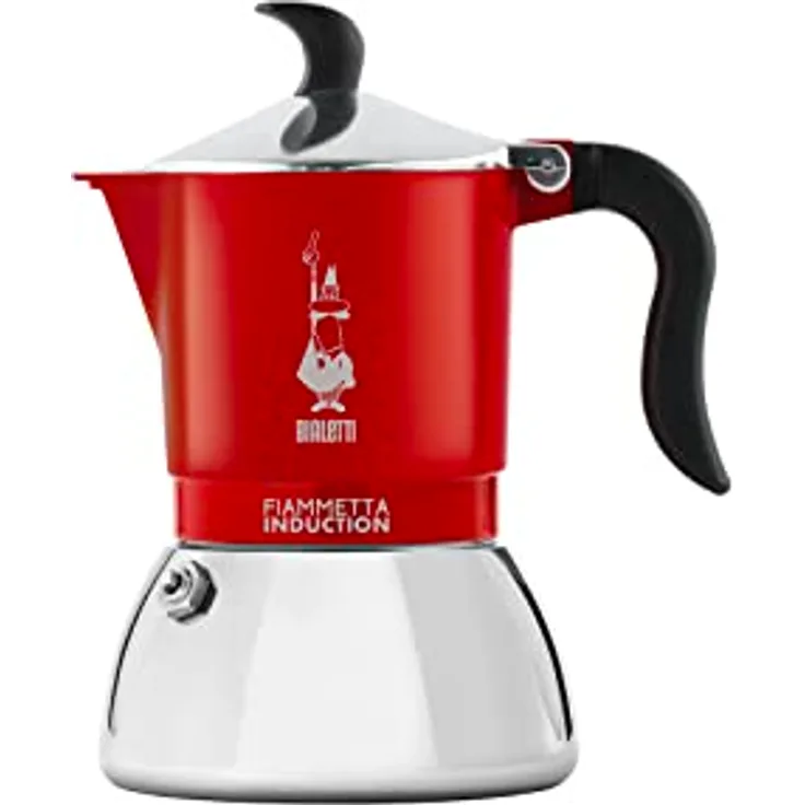 Bialetti Fiammetta Ind. 2cups Red, Espressokocher aus Edelstahl und Aluminium für Induktionsherde, Rot, 0,1 Liter