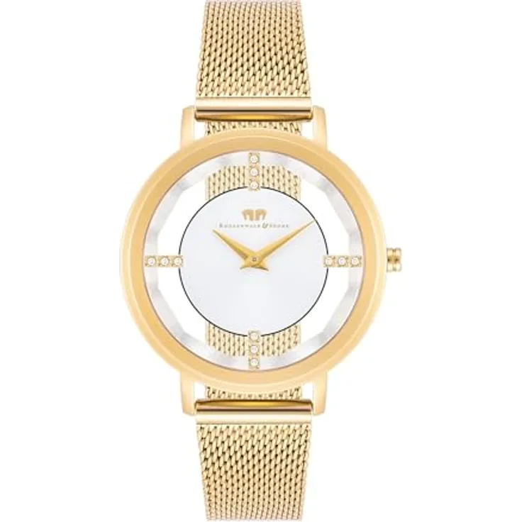 Rhodenwald & Söhne Damen Uhr 10010419, Analog mit Japan Quarzwerk, gelbgold Edelstahlarmband und Kristallverzierung, spritzwassergeschützt