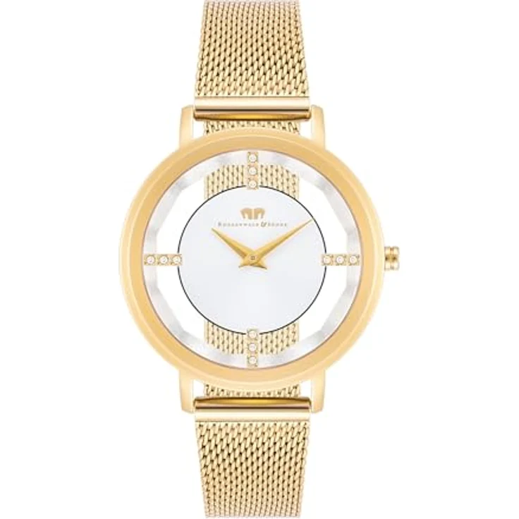 Rhodenwald & Söhne Damen Uhr 10010419, Analog mit Japan Quarzwerk, gelbgold Edelstahlarmband und Kristallverzierung, spritzwassergeschützt – Bild 1