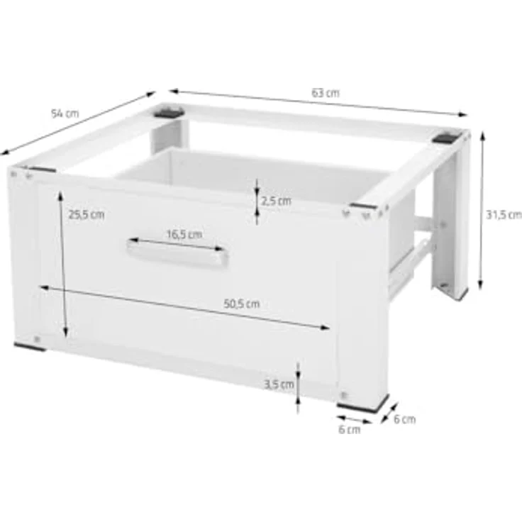 ML DESIGN modern living Waschmaschinen Untergestell mit Schublade 63x54cm Stahl Weiß bis 150kg, Robuster Sockel mit ergonomischer Höhe und praktischer Schublade – Bild 5