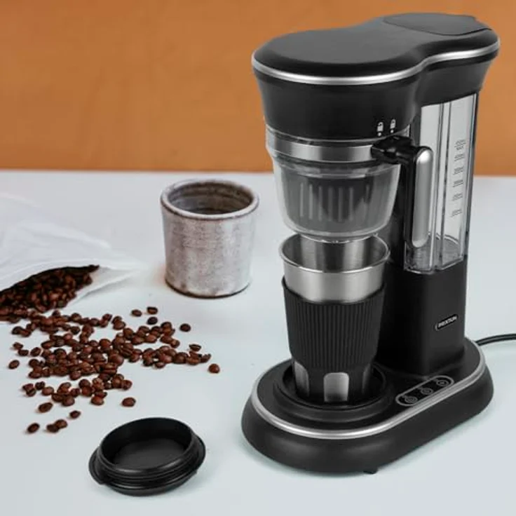 PRIXTON Capri-Kaffeemaschine mit Mahlwerk - Tropfsystem - Edelstahlbecher mit Deckel - 600 W, Silber – Bild 4