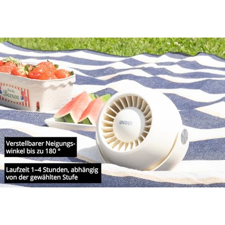 Unold Breezy Bowl Handventilator, kabelloser Akku mit 3 Geschwindigkeitsstufen, kompakt für unterwegs, 180° neigbar – Bild 5