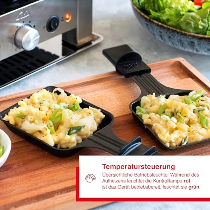 Solis Raclette Tischgrill 4-in-1, 1200W mit Grillplatte & Crêpe-Funktion, Antihaft, 8 Pfännchen, für Mini-Pizza & Raclette Genuss, Schwarz – Bild 3