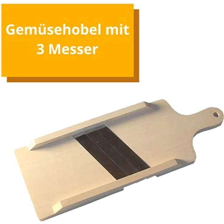Krauthobel - Krautschneider - Sauerkrauthobel -Kohlhobel - Kohlreibe - Gemüsehobel - aus heimischem Lindenholz - Tiroler Art, 3 Messer, 44 x 15 cm, Sehr scharf! – Bild 4