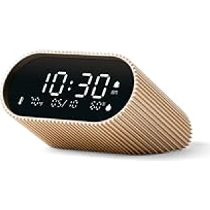 Lexon Ray Clock, Quarzwecker Digitalwecker mit schwarzem LCD-Display, Innenthermometer und Hygrometer, goldfarben – Bild 8
