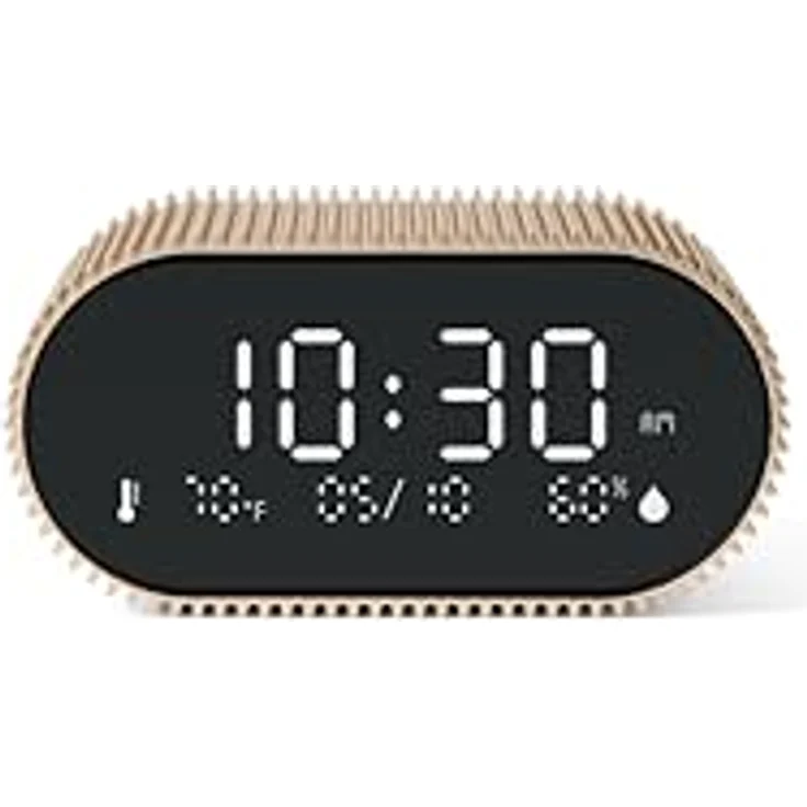 Lexon Ray Clock, Quarzwecker Digitalwecker mit schwarzem LCD-Display, Innenthermometer und Hygrometer, goldfarben – Bild 7