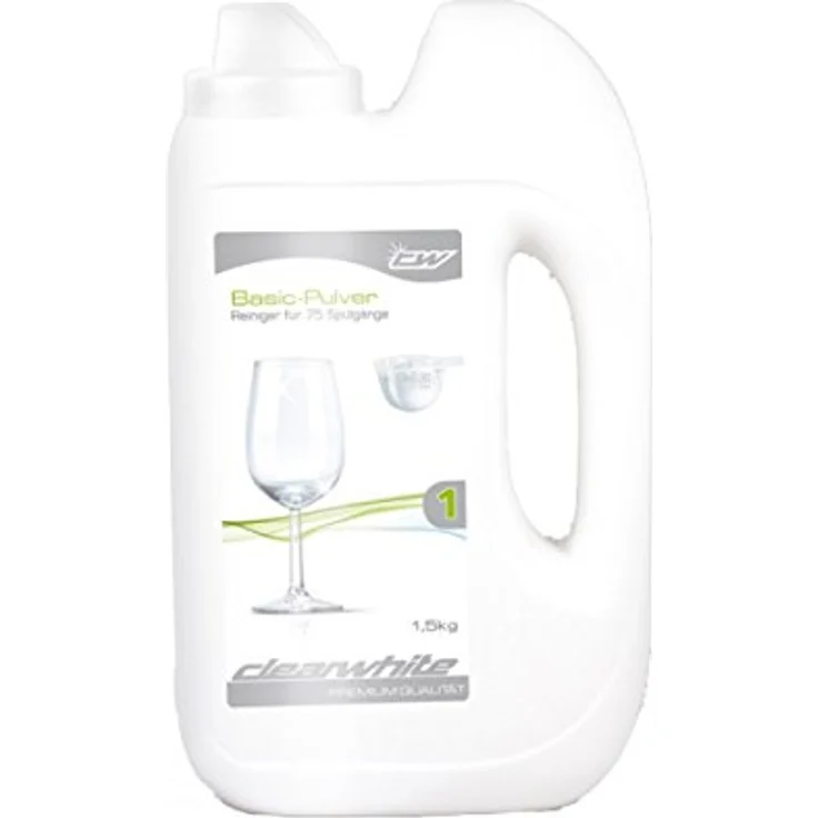 ClearWhite clearwhite Basic Pulver Dosierflasche 1,5 kg, hochwirksames Geschirrspüler-Zubehör mit Superenzymen und Glasschutzformel – Bild 1