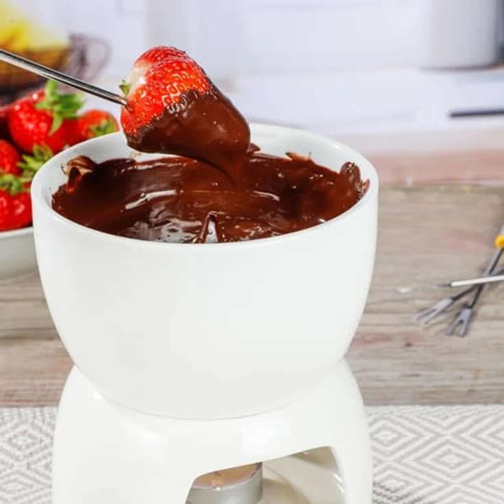 Bambelaa! Schokoladen Fondue Set, 4 Gabeln, Porzellan, weiß, für Schokolade und Schmelzkäse – Bild 8