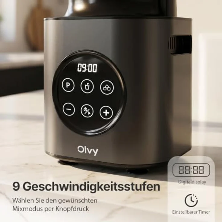 Olvy Standmixer Smoothie Maker, 1000 Watt, Glasbehälter 1500ml, Smart-Touch-Display, inklusive To-Go Trinkflasche – Bild 2