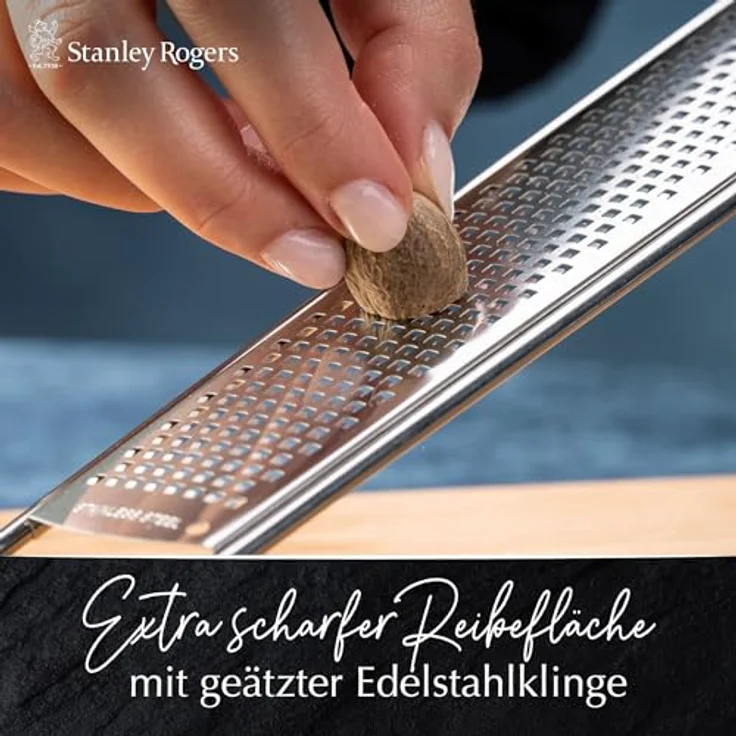 Stanley Rogers Langreibe fein mit breiter Reibefläche, scharfen Edelstahlklingen, inklusive Restehalter - Ideal für Käse, Muskatnuss & mehr – Bild 5