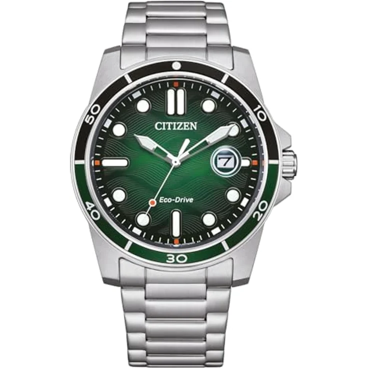 Citizen Herrenuhr Eco-Drive Solar mit Edelstahl Gliederband Silberfarben/Grün AW1811-82X – Bild 1