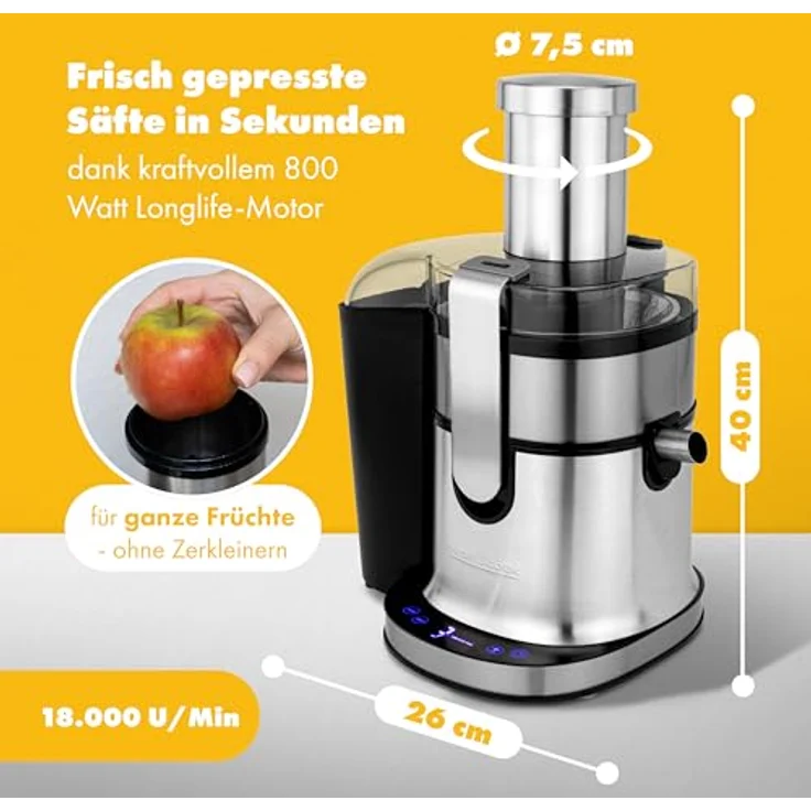 Profi Cook PC-AE 1156 Automatik-Entsafter, Longlife-Profi-Motor (800 W), 18000 U-min, Schwarz-Edelstahl – Bild 2