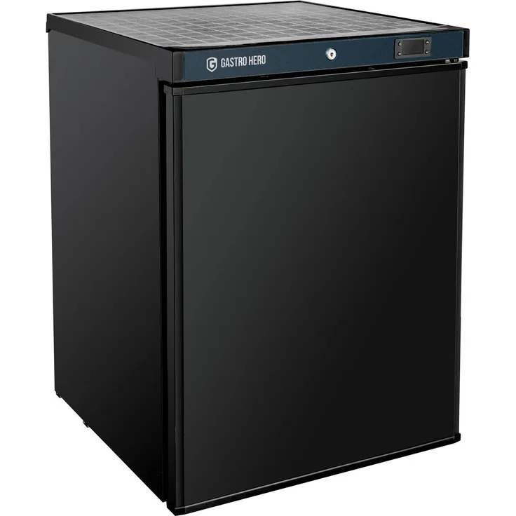 GASTROHERO Lagerkühlschrank ECO 200, 129 Liter, mit ventilatorunterstützter Umluftkühlung, schwarze Ausführung, Innenraum aus Kunststoff